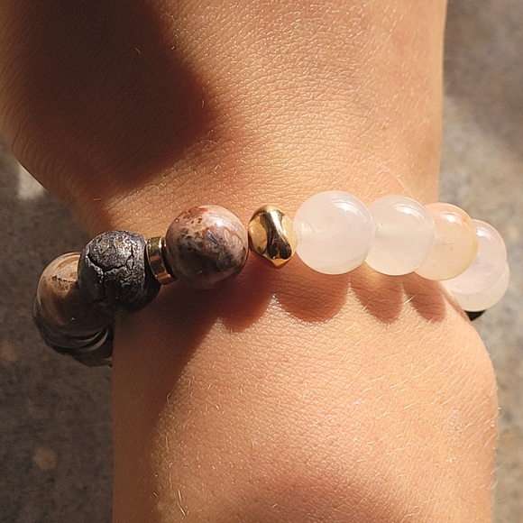 Rose Quartz & Fancy Jasper Stone Bohemian Bracelet - Picture 3 of 7